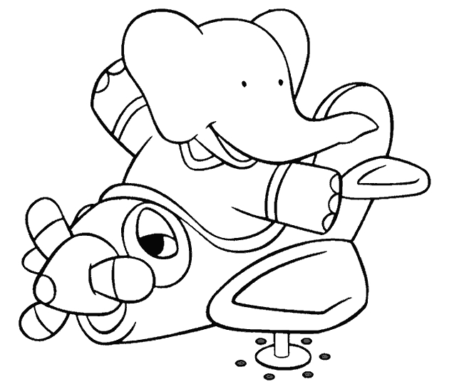 Coloriage de Babar, l'éléphant en balade avec ses amis
