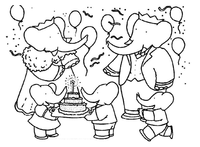 Coloriage de Babar, l'éléphant, en pleine aventure