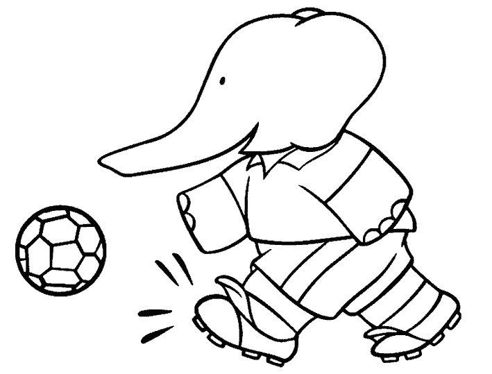 Coloriage de Babar le petit éléphant dans son environnement naturel