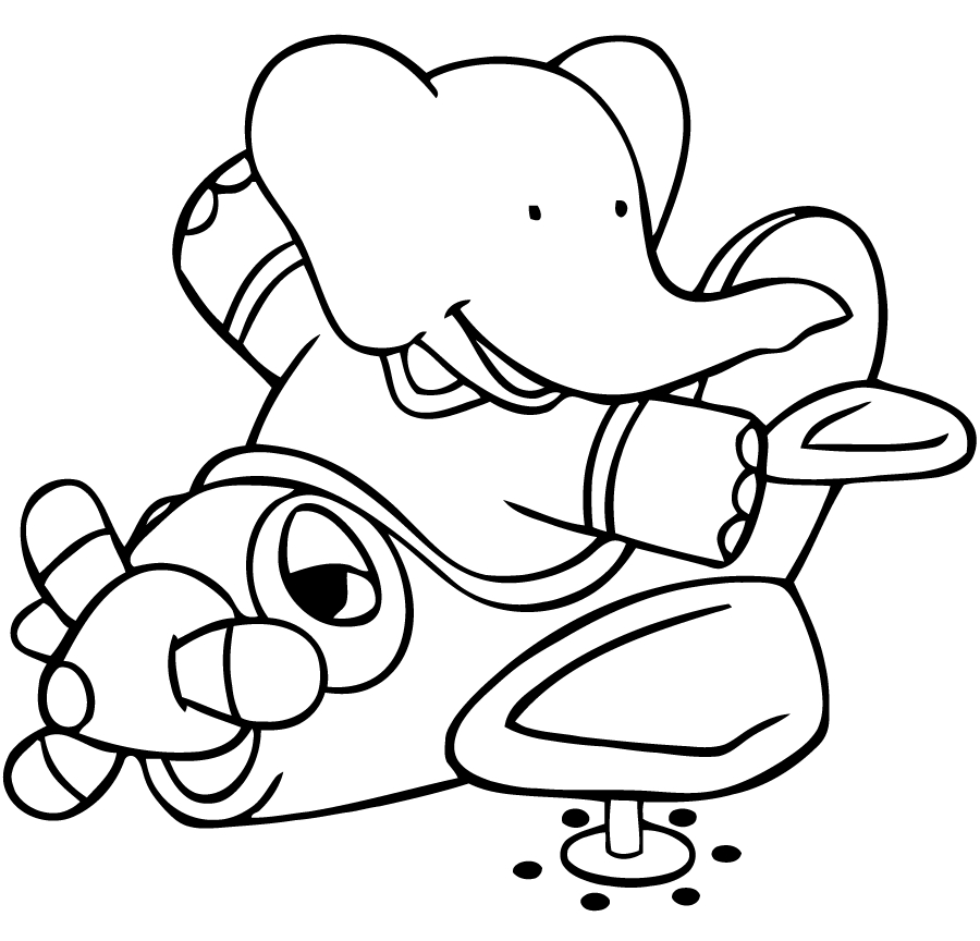Coloriage de Babar le roi des éléphants avec ses amis