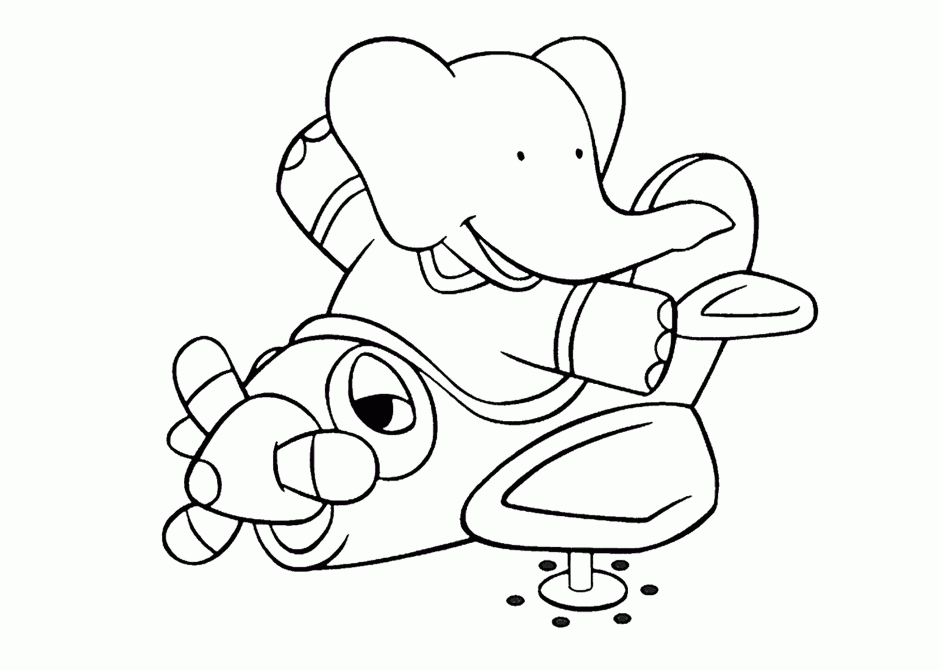 Coloriage de Babar, le roi des éléphants, en pleine promenade