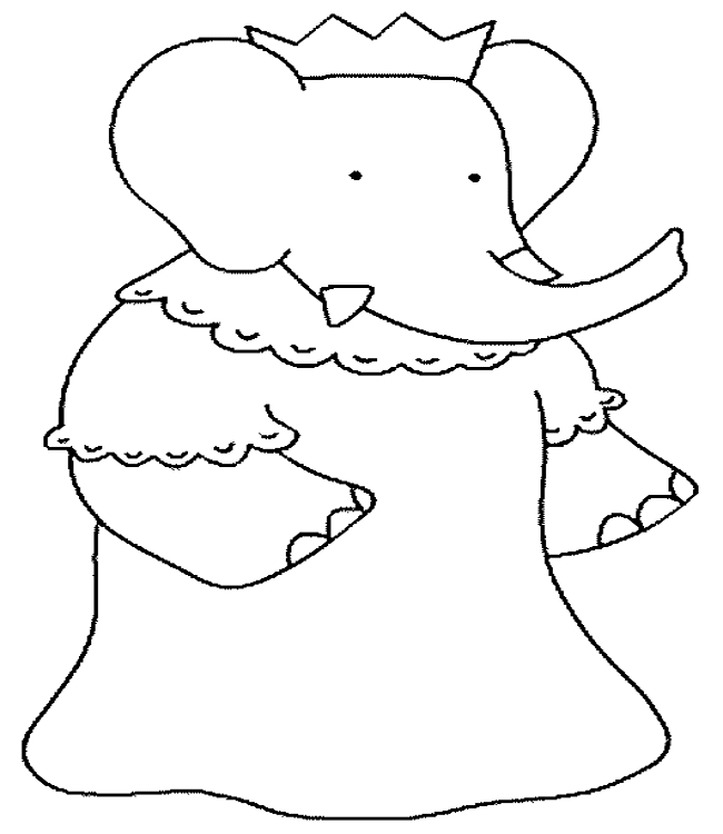 Coloriage de Babar le roi éléphant entouré de ses amis