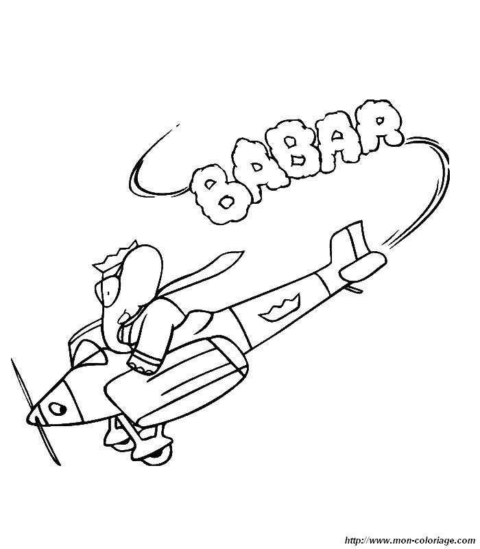 Coloriage de Babar l'éléphant avec ses amis dans la jungle
