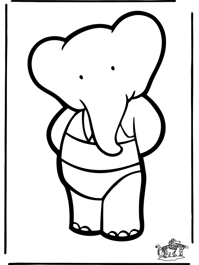 Coloriage de Babar, le célèbre éléphant, dans son univers joyeux