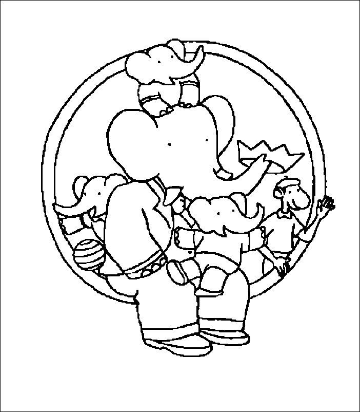 Coloriage de Babar le roi éléphant dans un décor naturel