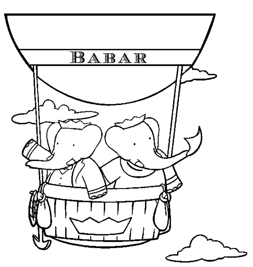 Coloriage de Babar le roi des éléphants dans son royaume
