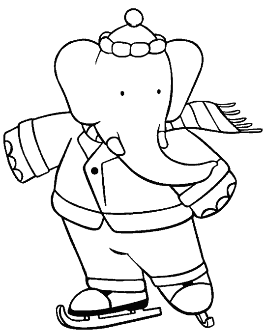 Coloriage de Babar, l'éléphant roi, en balade dans la nature