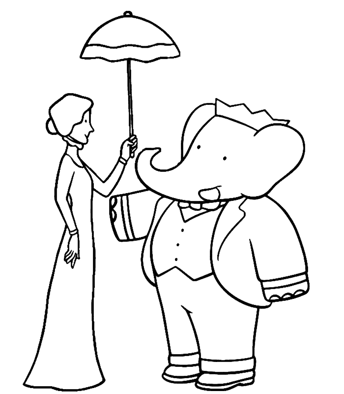 Babar en train de lire un livre sous un arbre