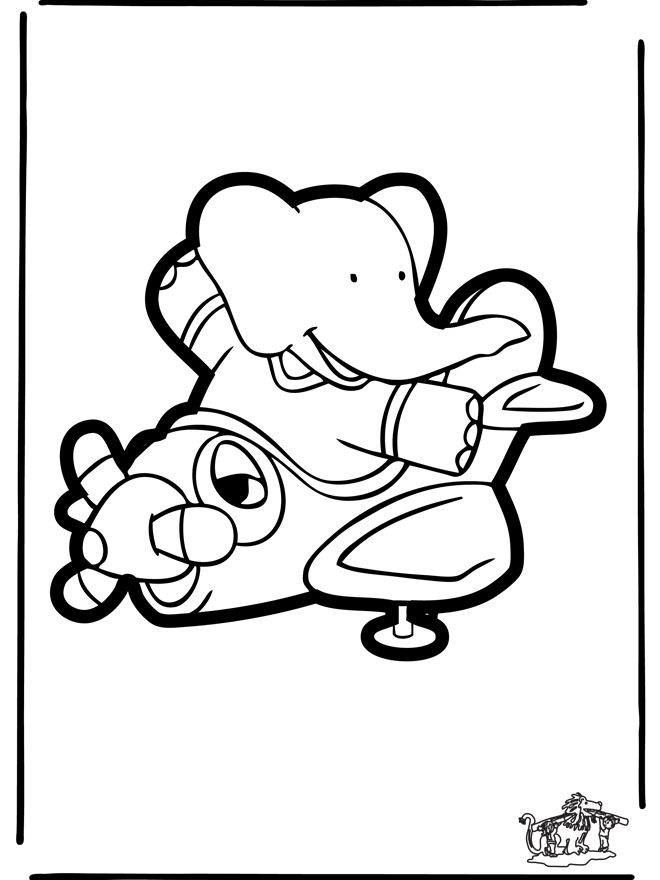 Coloriage de Babar l'éléphant en pleine aventure