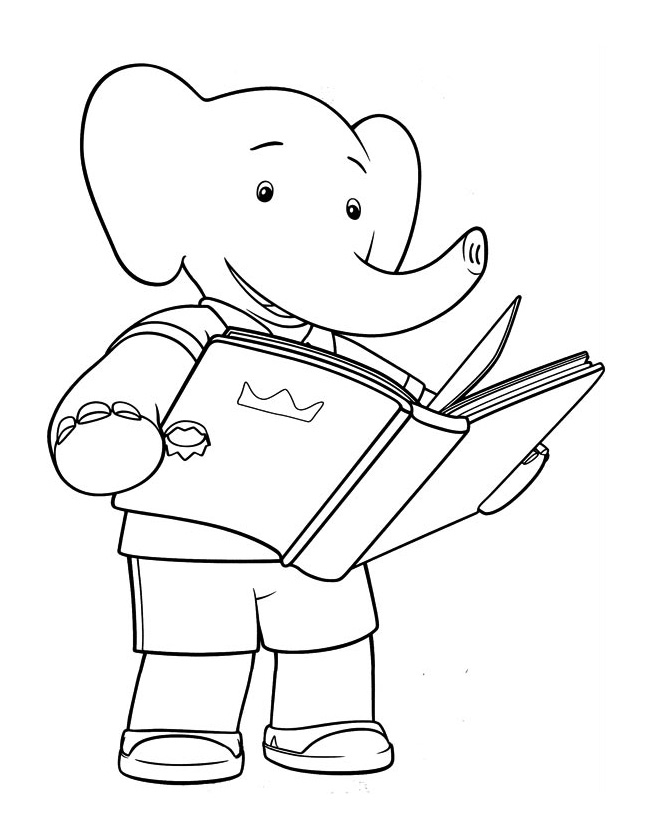 Le coloriage de Babar, le roi des éléphants, en pleine aventure