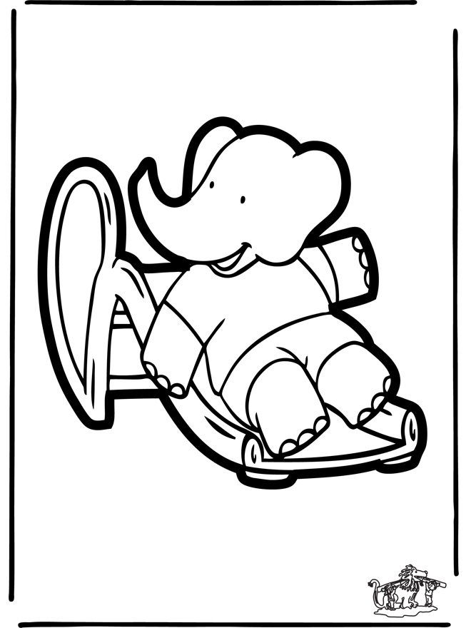 Coloriage de Babar, l'éléphant royal en pleine aventure