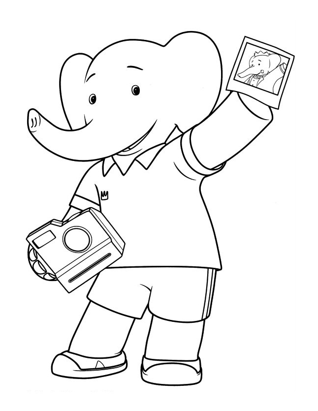 Babar le petit éléphant s'amuse dans un paysage joyeux