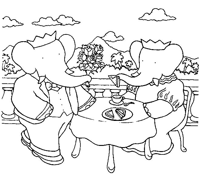 Babar et un enfant en pleine activité de coloriage