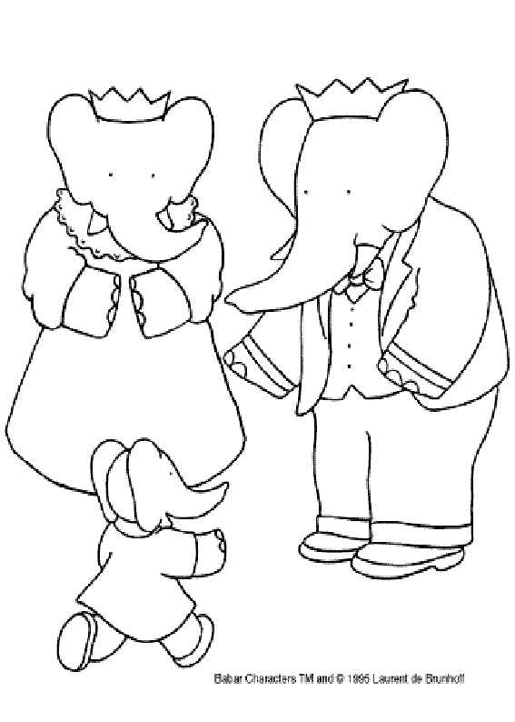 Coloriage de Babar le roi éléphant dans un décor naturel