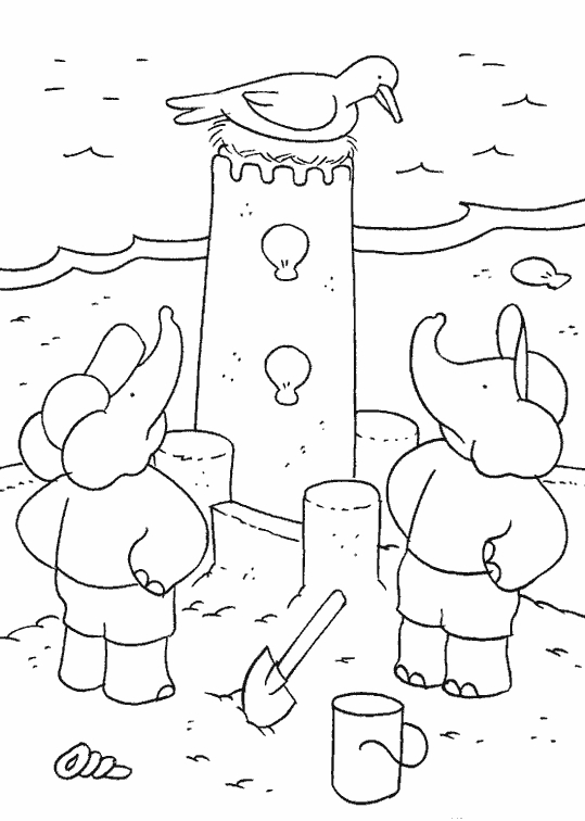 Coloriage de Babar, l'éléphant royal, en pleine aventure