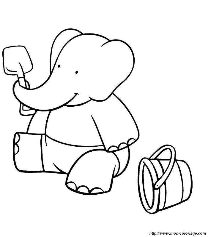 Coloriage de Babar en train de marcher dans la forêt