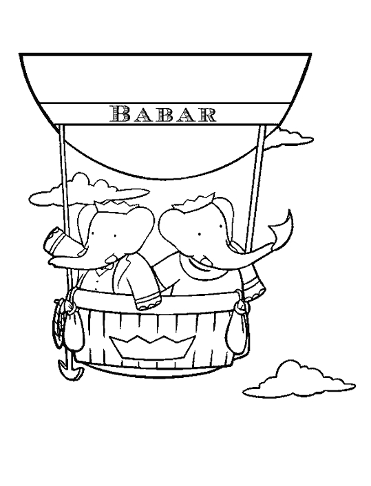 Coloriage de Babar le roi éléphant avec ses amis dans la jungle