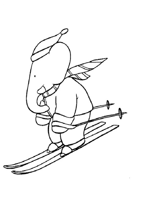 Coloriage de Babar, l'éléphant en train de marcher dans la nature