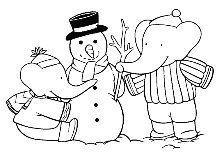 Coloriage de Babar, l'éléphant royal dans un décor de nature