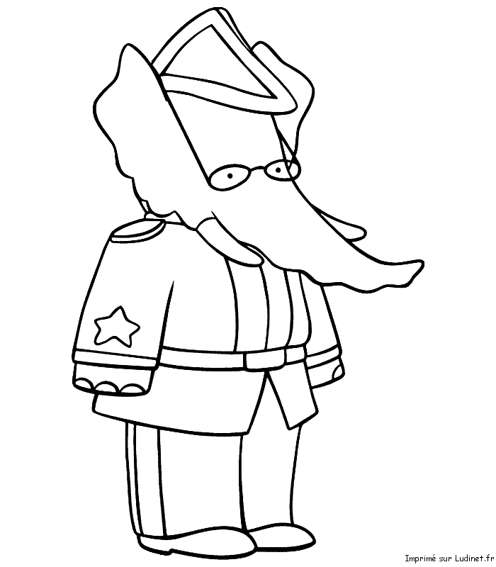 Coloriage de Babar le petit éléphant en train de marcher dans la forêt