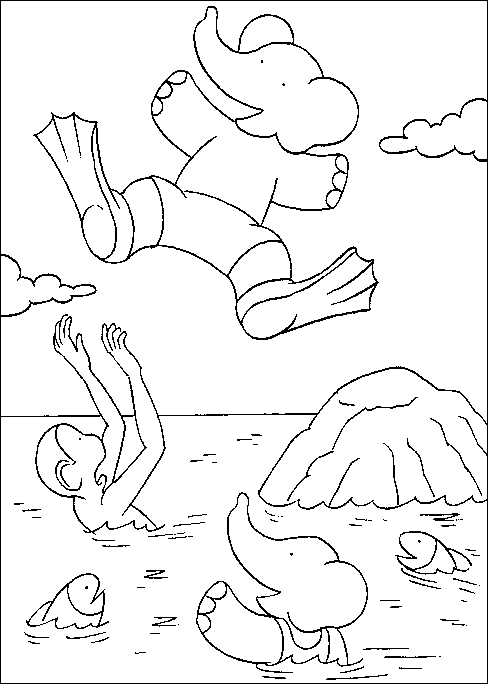 Coloriage de Babar, l'éléphant en promenade dans la savane