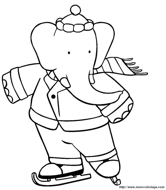Coloriage de Babar l'éléphant en pleine aventure dans la forêt