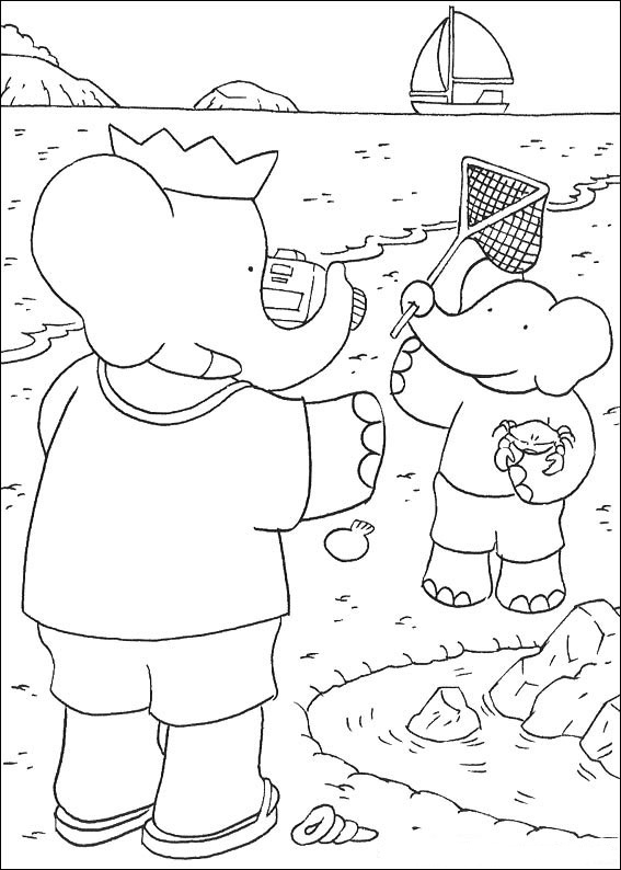 Babar en train de marcher dans la forêt avec ses amis