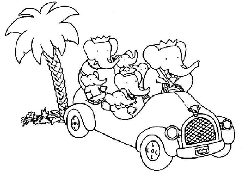 Babar le petit éléphant en train de lire un livre dans la forêt