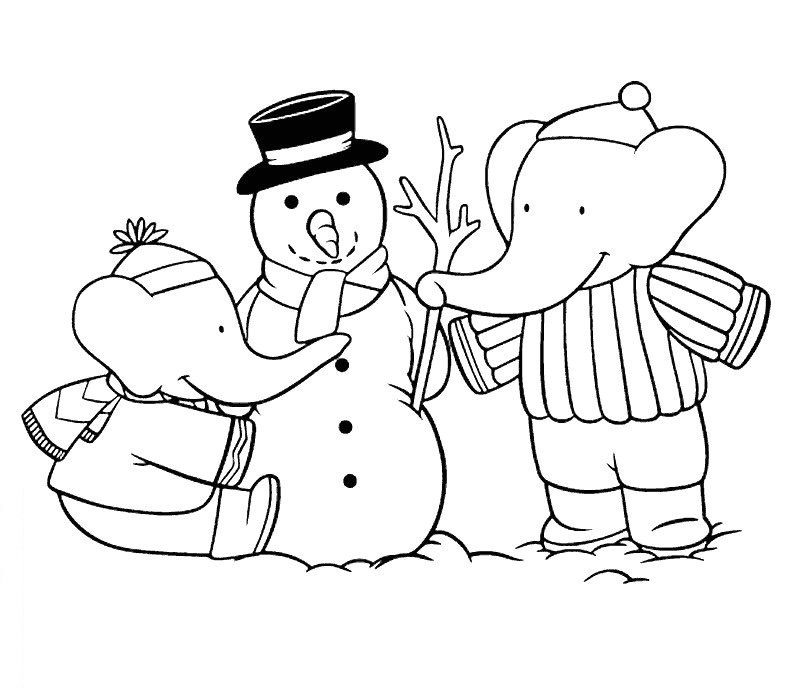 Coloriage de Babar le roi éléphant en train de marcher dans la forêt