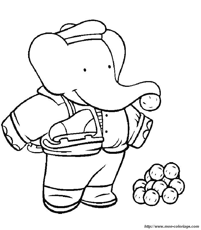 Babar le petit éléphant souriant entouré de son univers coloré