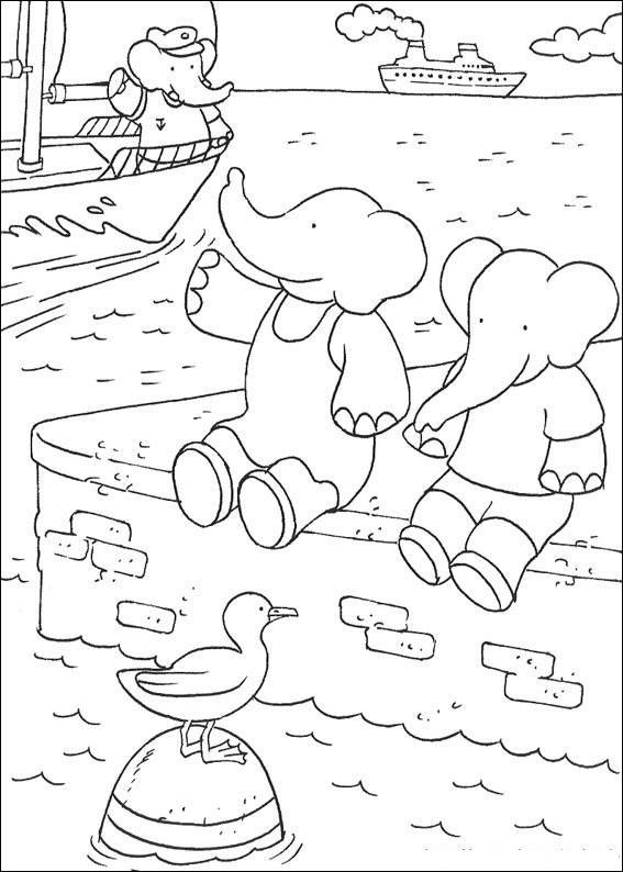Babar le petit éléphant en train de sourire sous un ciel étoilé