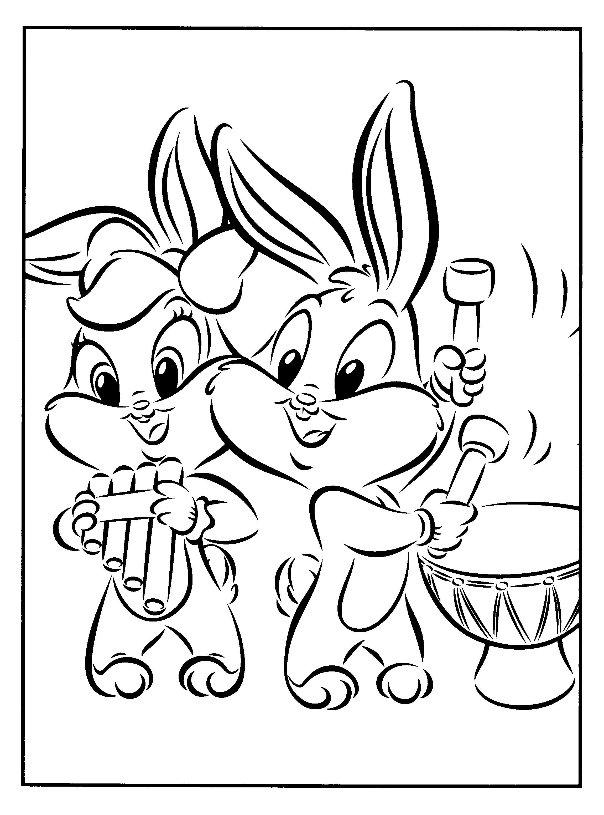 Coloriage de Baby Looney Tunes en pleine activité joyeuse