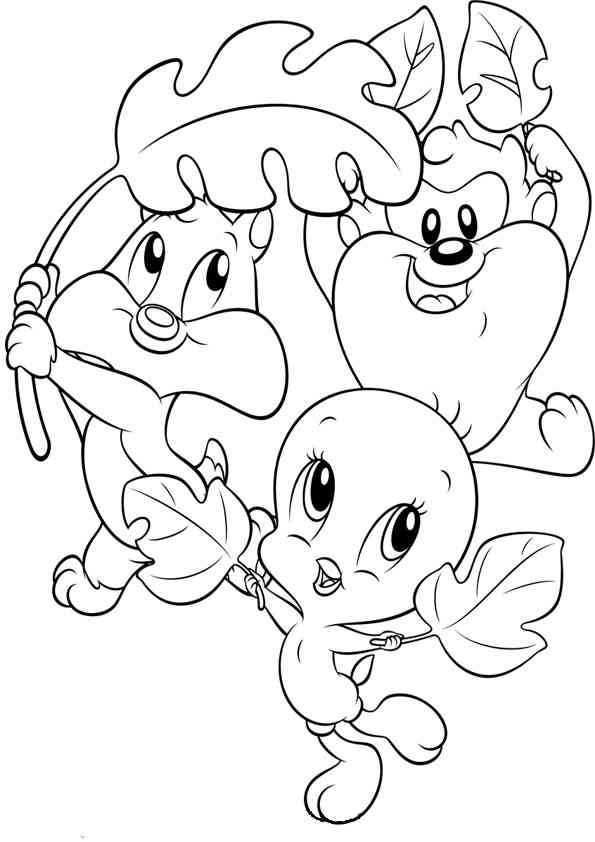 Coloriage de bébés Looney Tunes jouant ensemble dans un décor ludique