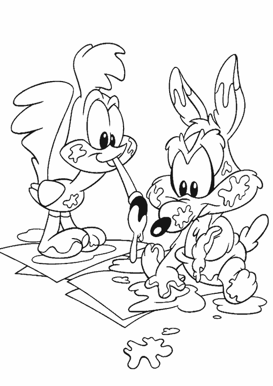 Coloriage de Bébé Looney Tunes avec des personnages joyeux