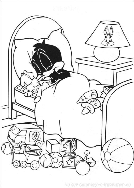 Coloriage de Bébé Looney Tunes jouant avec des jouets