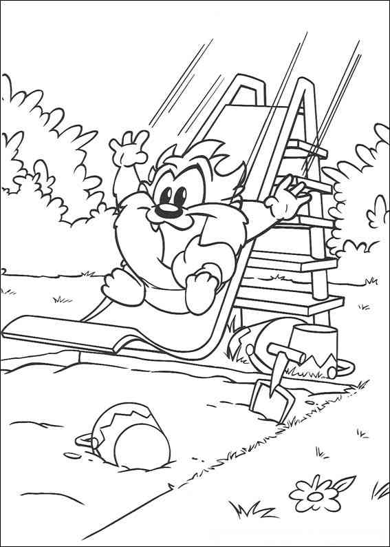 Coloriage de bébés personnages de Looney Tunes dans un décor ludique