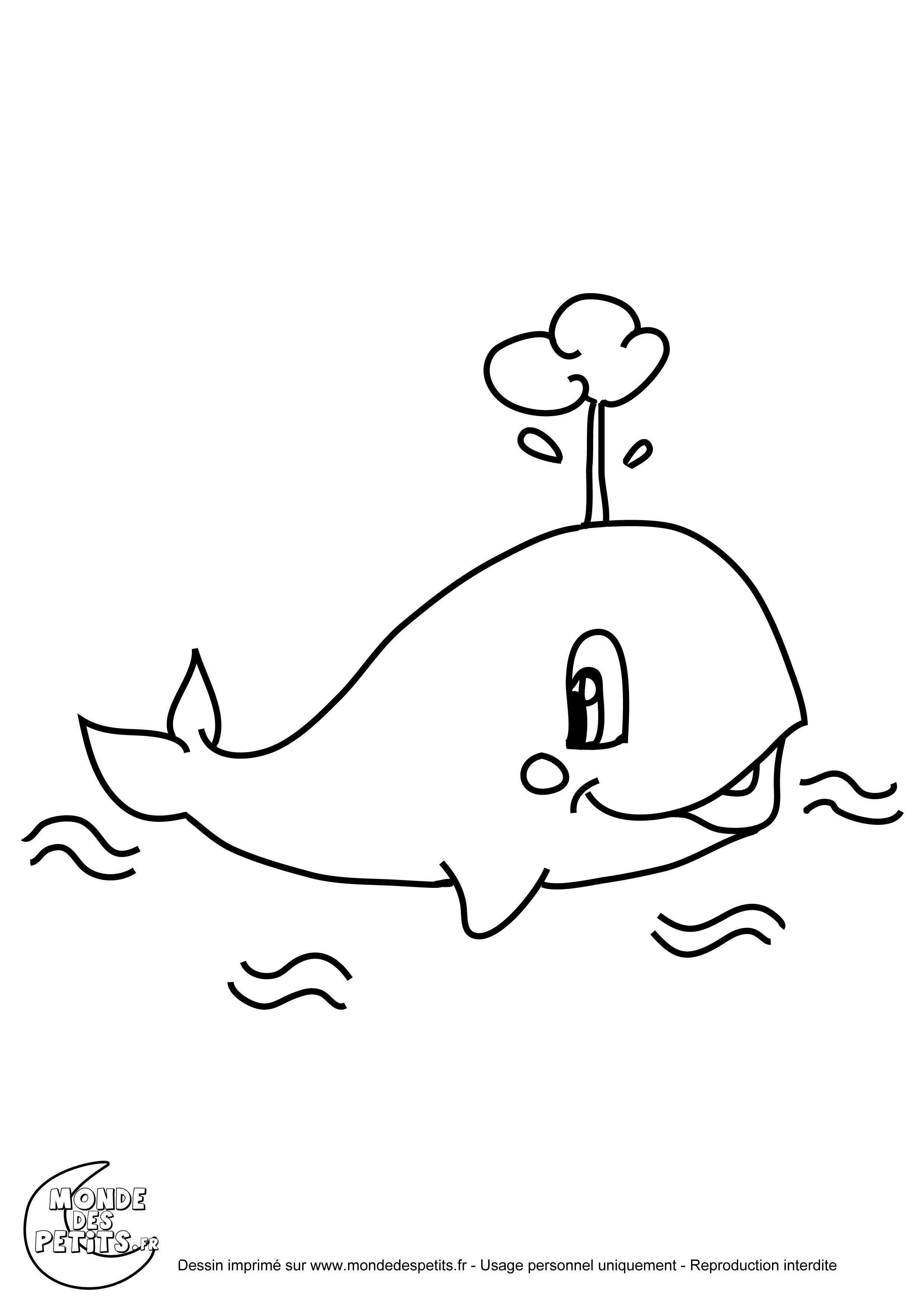Coloriage d'une baleine nageant dans l'océan