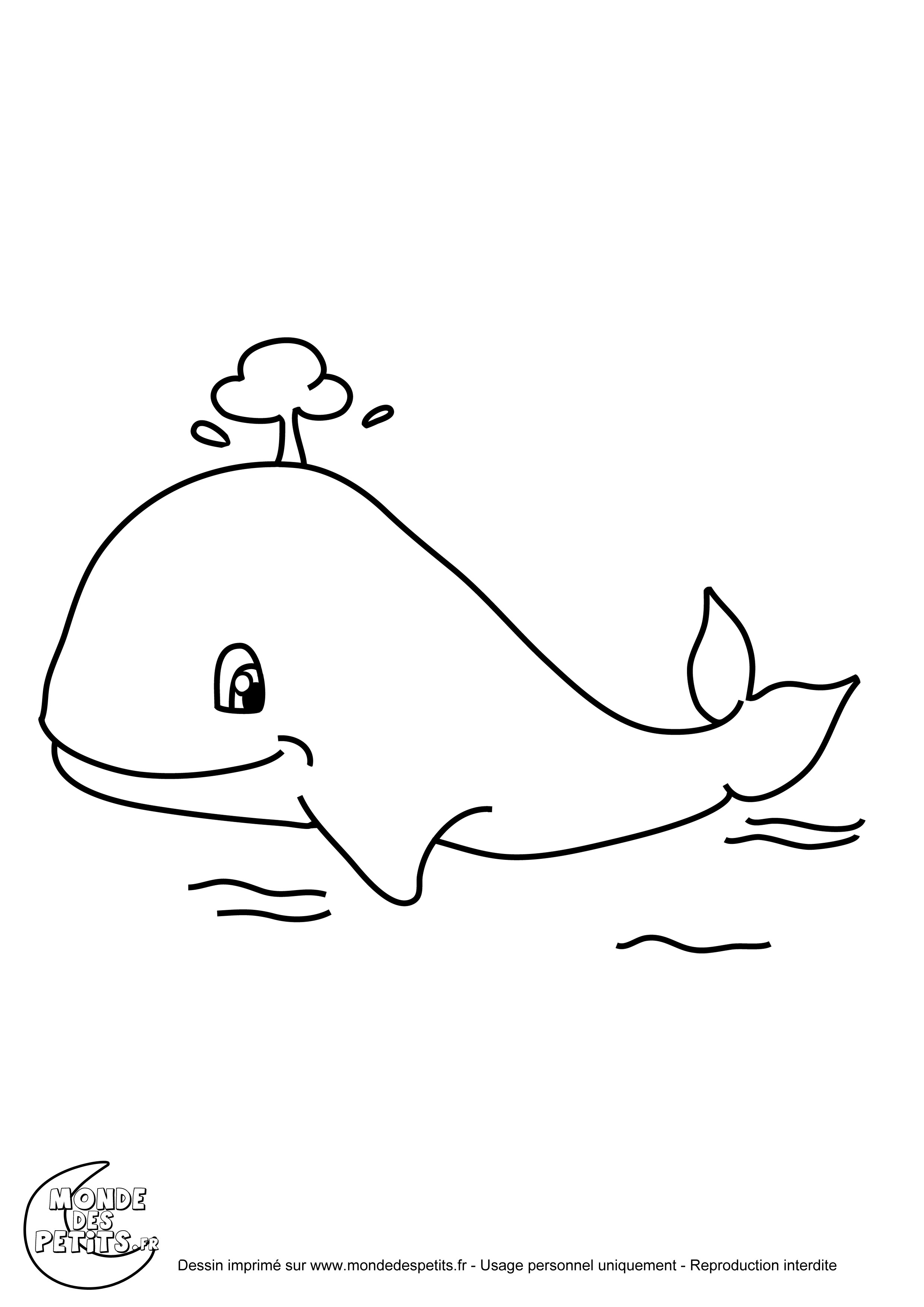 Coloriage d'une baleine nageant paisiblement dans l'océan