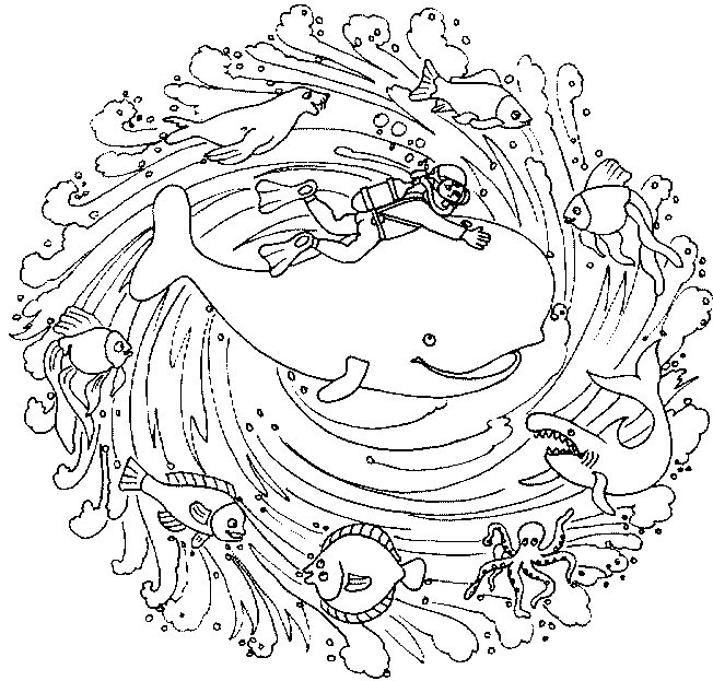 Coloriage d'une baleine nageant dans l'océan