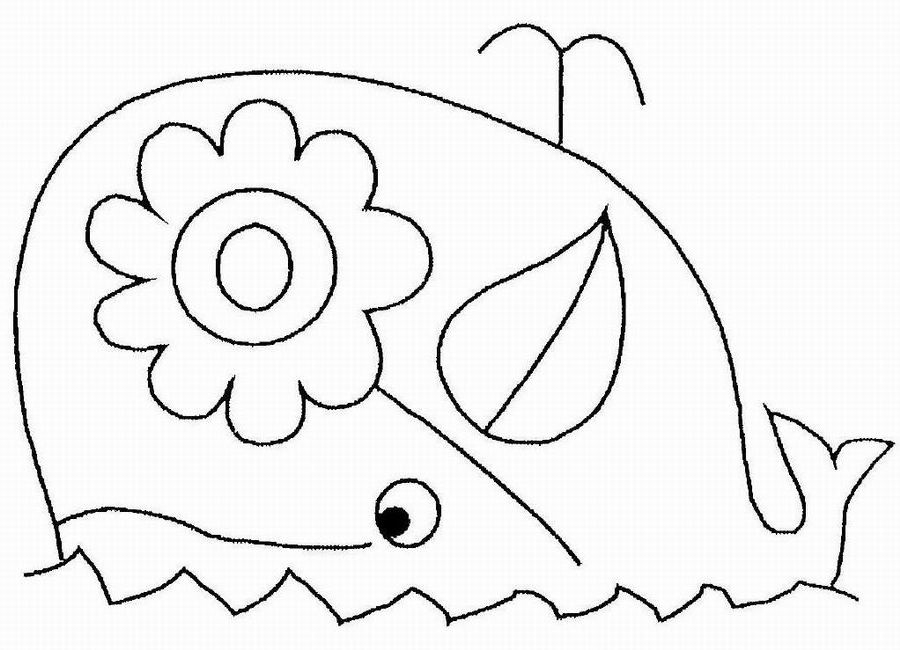Coloriage d'une baleine nageant dans les vagues