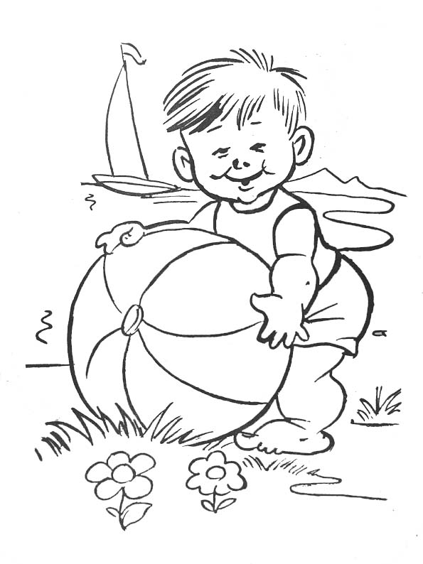 Coloriage d'un ballon de plage coloré sur un fond simple