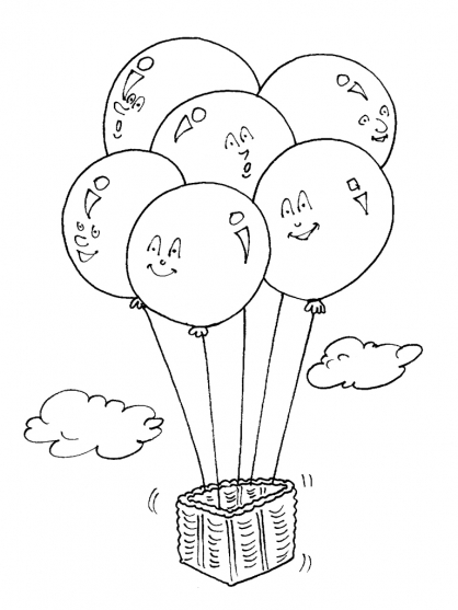 Coloriage d'un ballon de baudruche flottant dans le ciel