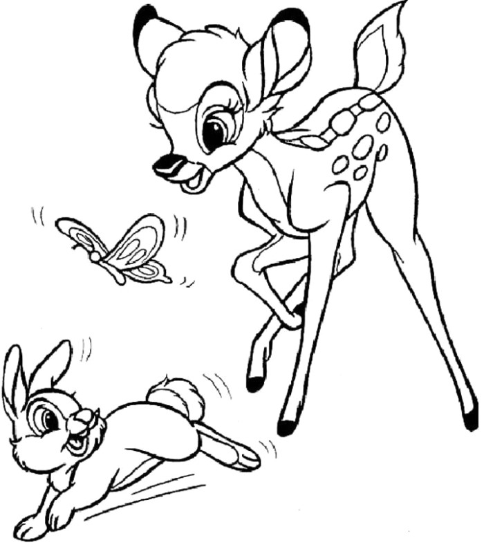 Coloriage de Bambi explorant la forêt