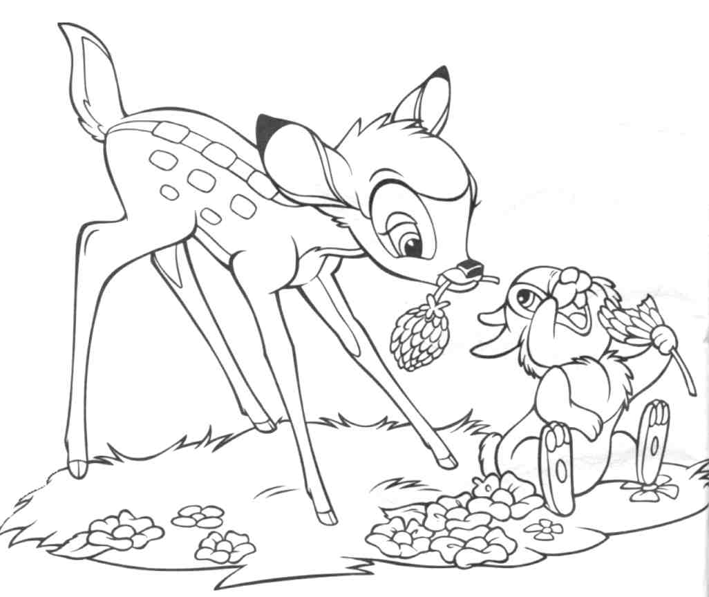 Coloriage de Bambi jouant dans la forêt