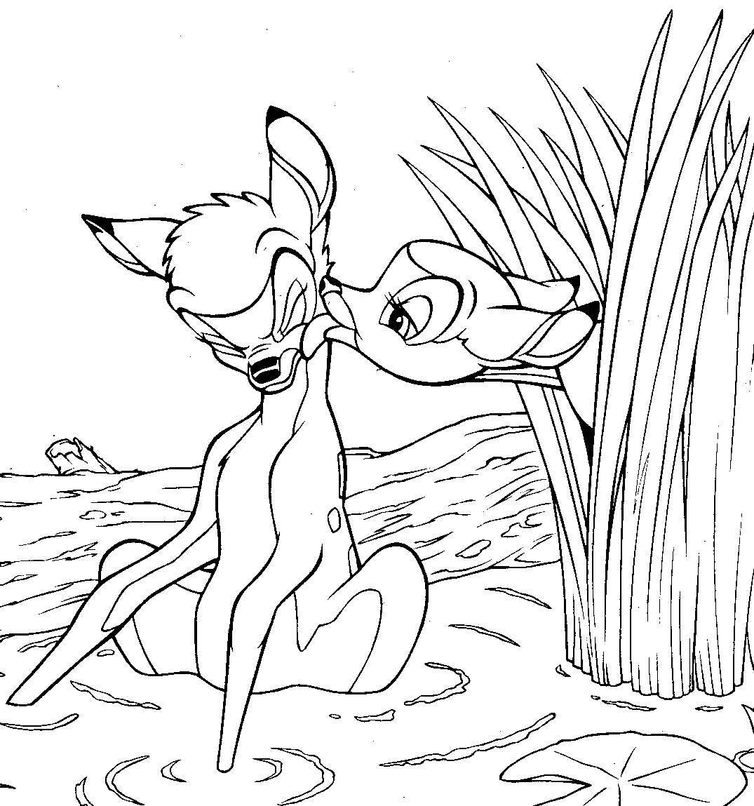 Coloriage de Bambi et de ses amis dans la forêt