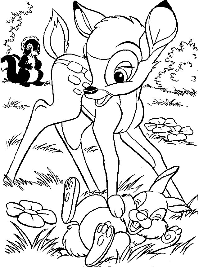 Coloriage de Bambi et son ami Thumper dans la forêt