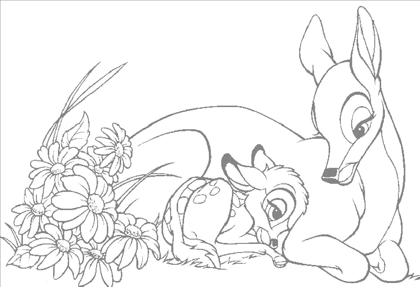 Coloriage de Bambi dans une forêt paisible