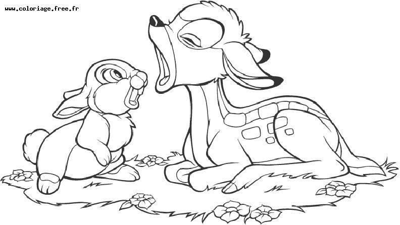 Coloriage de Bambi explorant la forêt Coloriage de Bambi explorant la forêt