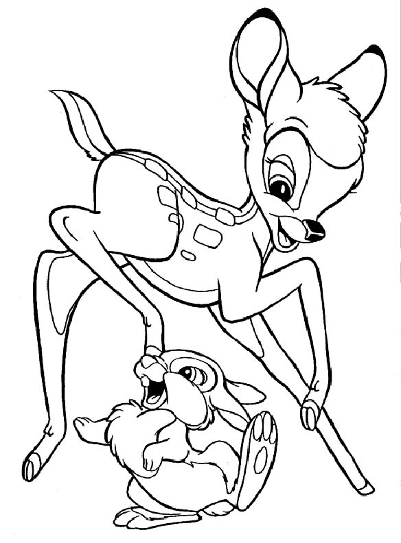 Coloriage de Bambi en pleine forêt entouré de ses amis