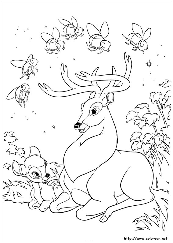 Coloriage de Bambi dans la forêt avec des amis